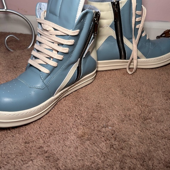 Rick Owens Blue and Cream Combat Boots